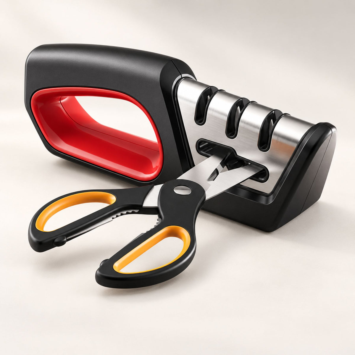 4-in-1 Manual Knife and Scissors Sharpener – 3-Stage Sharpener for Straight and Serrated Blades