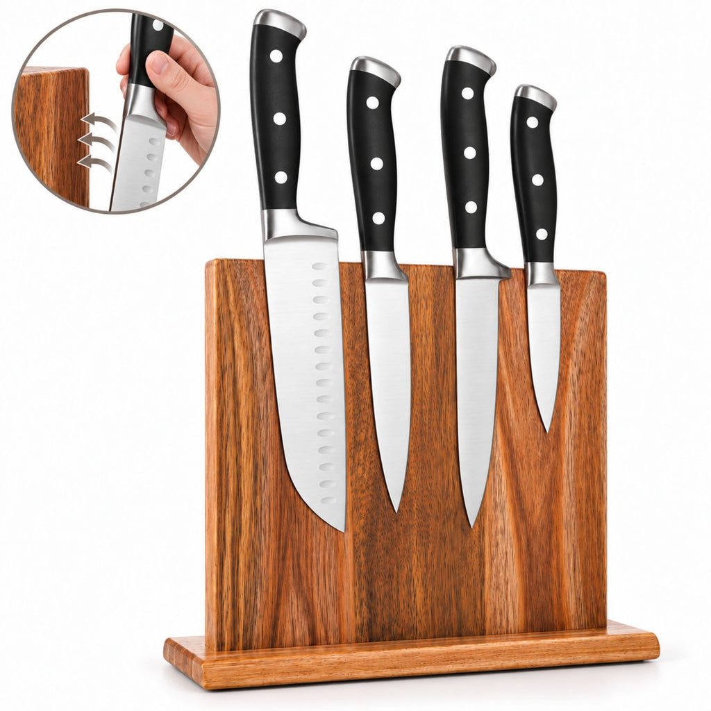 Acacia Wood Magnetic Knife Holder – Double-Sided Countertop Knife Block