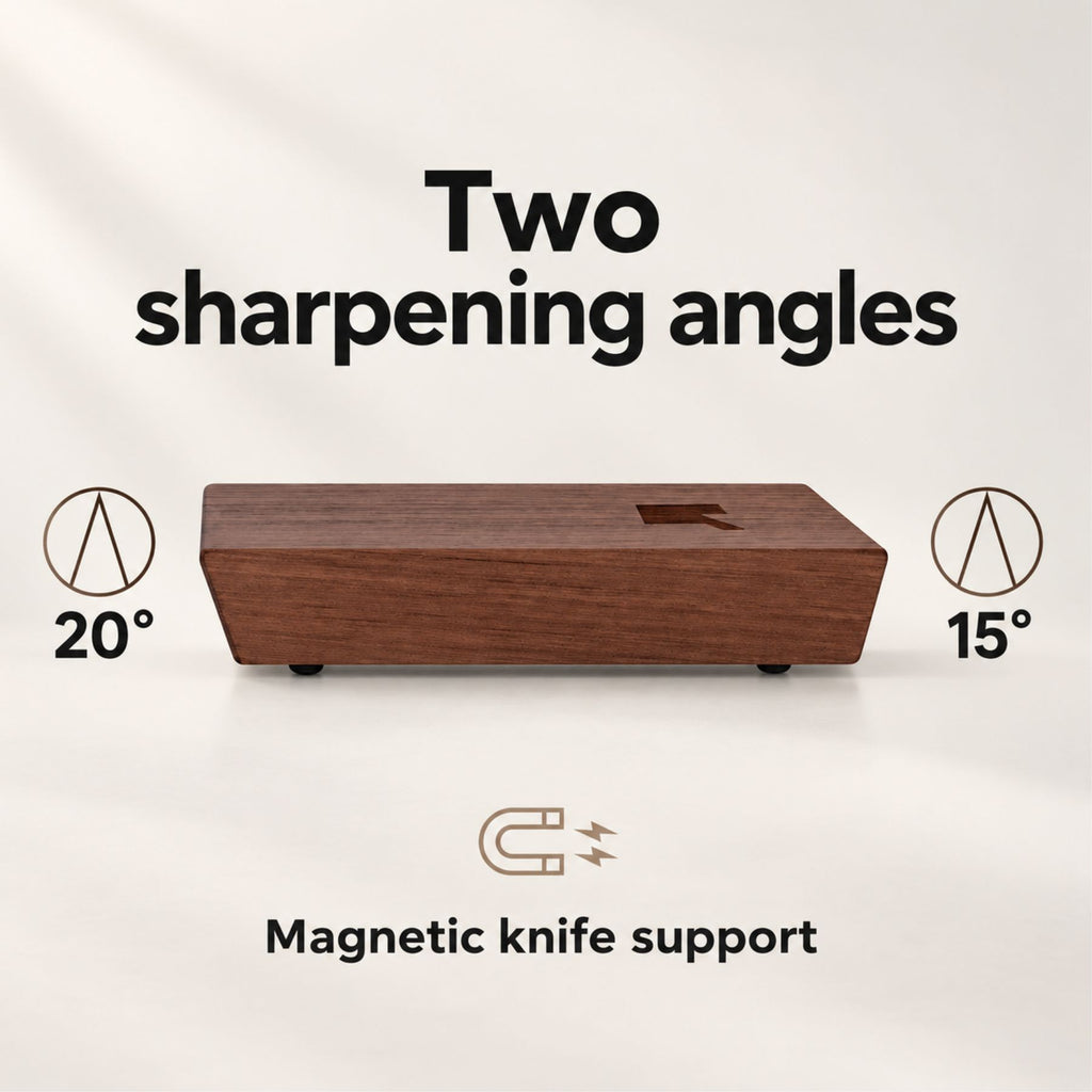 Magnetic rolling knife sharpener with 15° and 20° angle guide