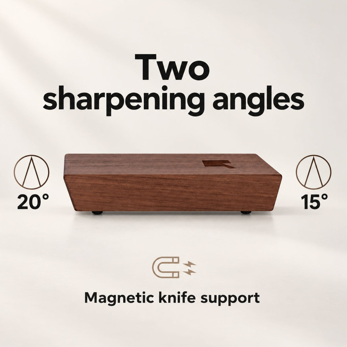Magnetic rolling knife sharpener with 15° and 20° angle guide