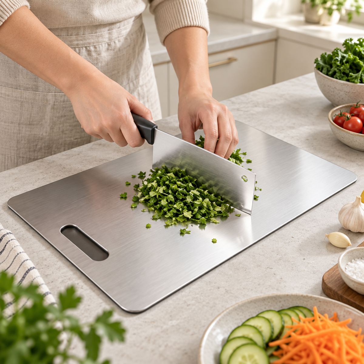 Stainless Steel Cutting Board – Double-Sided Kitchen Chopping Board